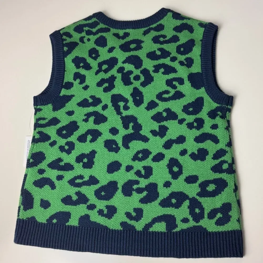Old Navy Green and Blue Leopard Print Sweater Vest Sz 5T New With Tags